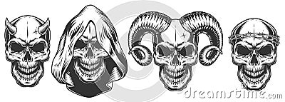 Set of demons skull with horns Vector Illustration