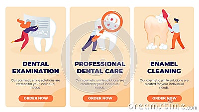 Set Dental Examination, Professional Dental Care. Vector Illustration