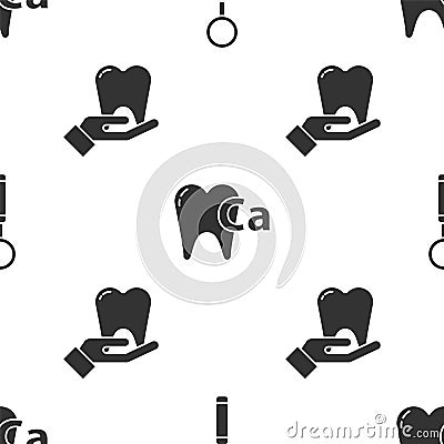 Set Dental inspection mirror, Calcium for tooth and Tooth on seamless pattern. Vector Vector Illustration