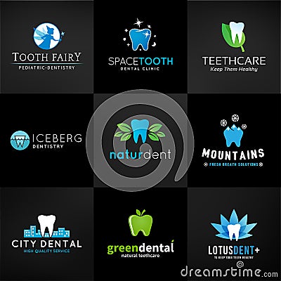 Set of dental logos. Vector tooth designs. Teeth Vector Illustration