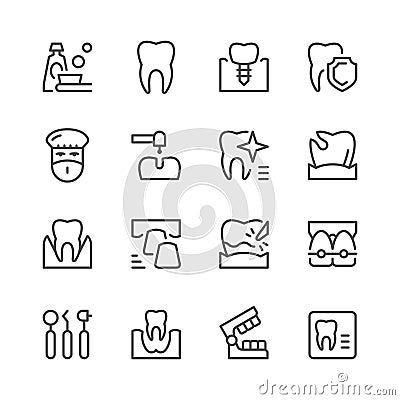 Set of dental related line icons Vector Illustration