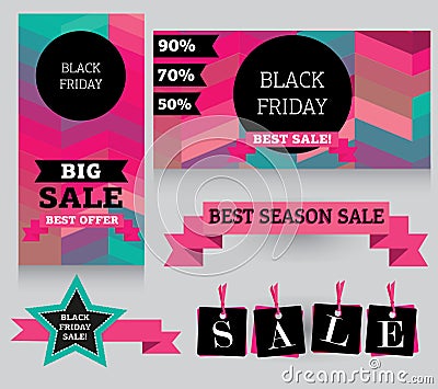 Set of design elements for black friday sale Vector Illustration