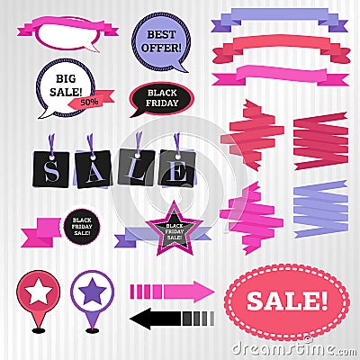 Set of design elements for black friday sale Vector Illustration