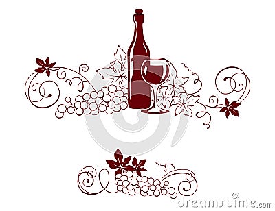 Set design elements - vine and a wine bottle Vector Illustration