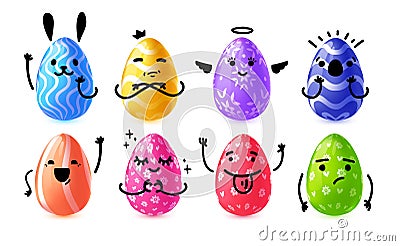 Set design emotional eggs for Happy Easter. Collection happy, rabbit, cute character Easter Egg for banner Vector Illustration