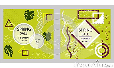 Set of Design for spring sale web banners, posters. Good for social media, email, print, ads design and promotional material Vector Illustration