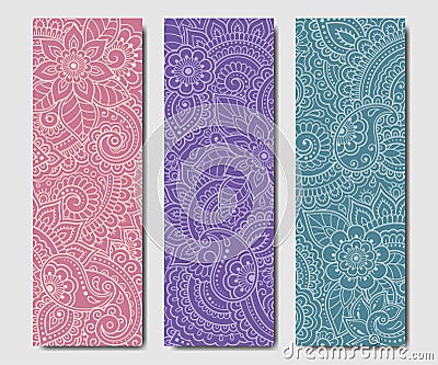 Set of design yoga mats. Floral pattern in oriental style for decoration sport equipment. Colorful ethnic Indian ornaments for Vector Illustration