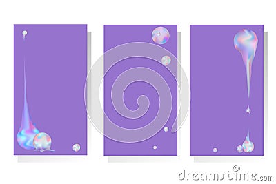 Set of designs with abstract vector compositions with iridescent rainbow spheres. Vector Illustration