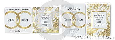 Set of designs with marble effect texture. Invitations for wedding, anniversary, announcements. Luxury, trend, elegant, Vector Illustration