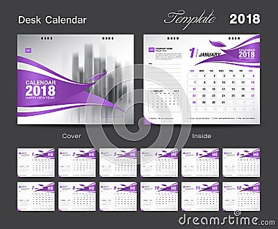 Set Desk Calendar 2018 template design, Red cover Vector Illustration