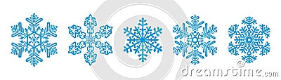 Set of detailed blue snowflake icon collection isolated on white background Vector Illustration