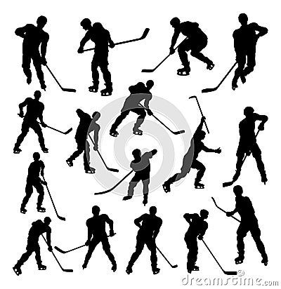 Hockey Player Silhouettes Vector Illustration