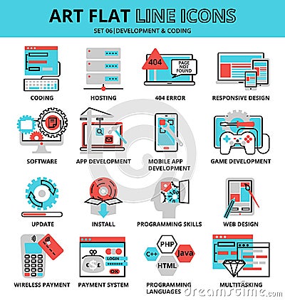 Set of development and coding icons Vector Illustration