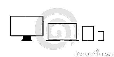 Set devices icons isolated technology products. Desktop tablet phone icons. Mock up of responsive design web application or Stock Photo
