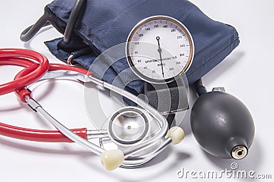 Set of diagnostic kit for determining increased blood pressure for doctors of cardiology, internal medicine, therapeutics, includi Stock Photo