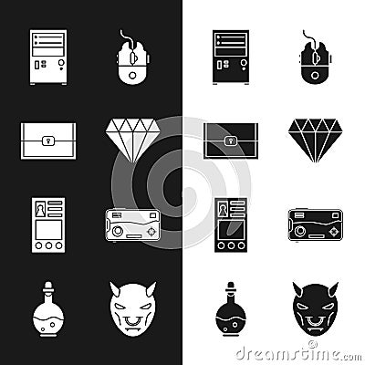 Set Diamond, Chest for game, Computer, mouse gaming, Create account screen, Mobile and playing, Mask of the devil with Vector Illustration