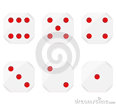Set of dices, with curved edges and red dots for representing numbers Vector Illustration