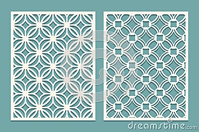 Set of die cut card. Laser cutting panels. Cutout silhouette with geometric pattern. Ornament suitable for printing, engraving, la Vector Illustration