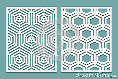 Set of Die cut card. Laser cut ornamental panels with geometric pattern. Suitable for printing, engraving, laser cutting paper, wo Vector Illustration