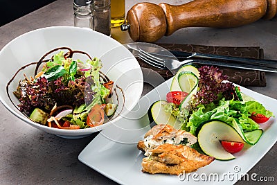 Set of diet dishes. Assortment of food set diet dish lunch on a table. Healthy concept Stock Photo