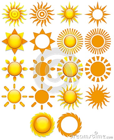 Set Of Different Abstract Suns Isolated On White Background Stock Photo