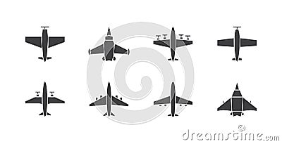 Set of different airplane symbols. Aircraft, plane icons or signs concept. Vector Illustration