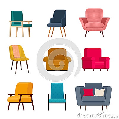 Set of different armchairs for living room Vector Illustration