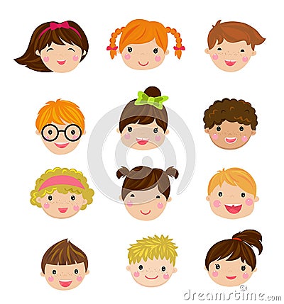Set of different avatars of boys and girls on a white background Vector Illustration