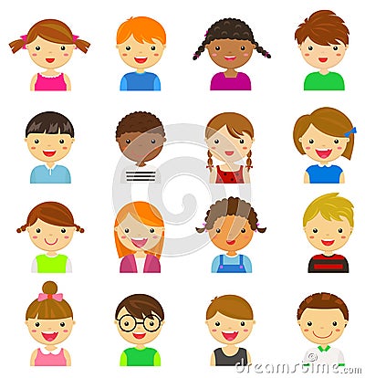 Set of different avatars of boys and girls on a white background Vector Illustration