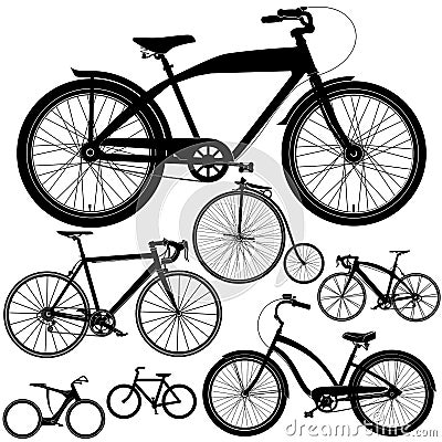 Set of different bicycles, bikes Stock Photo