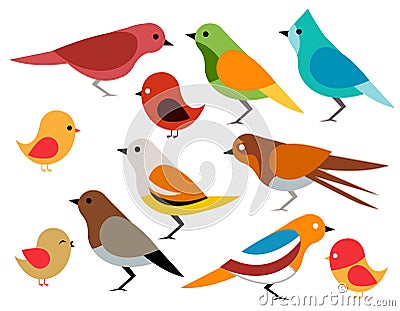 Set of different birds Vector Illustration