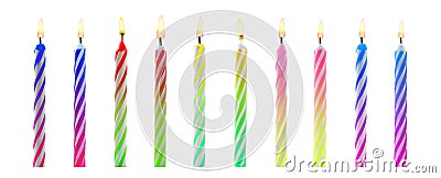 Set with different birthday candles on white background. Banner Stock Photo