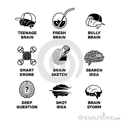 Set of different brain sketches Vector Illustration