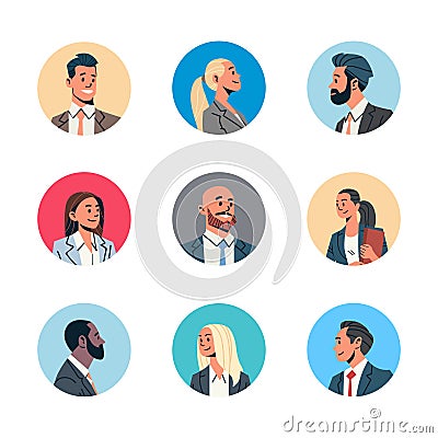 Set different business people avatar man woman face profile icon concept online support service female male cartoon Vector Illustration