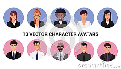 Set of Different Businessmen and businesswomen Character Avatar. People Portraits and Profile Vector Illustration Vector Illustration