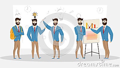 Set of different businessmen in working poses. Stock Photo