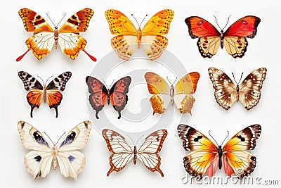 Set of different butterflies isolated on white background. Generative AI Stock Photo