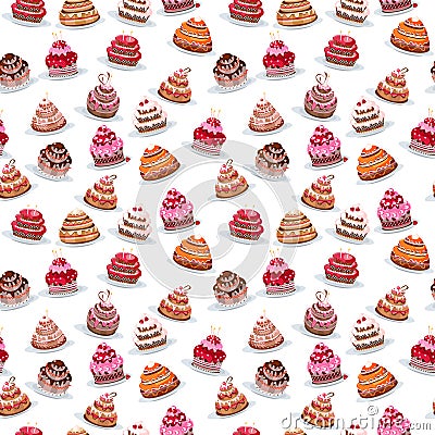 Set with different cakes Vector Illustration