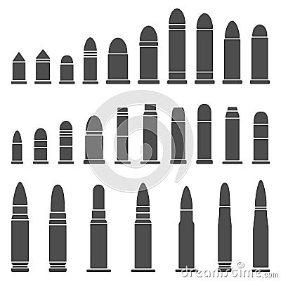 Set of different caliber bullets. Vector Illustration