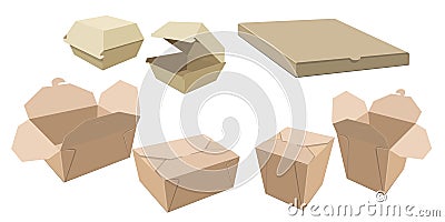 Set of different cardboard packaging for fast food. Vector Illustration