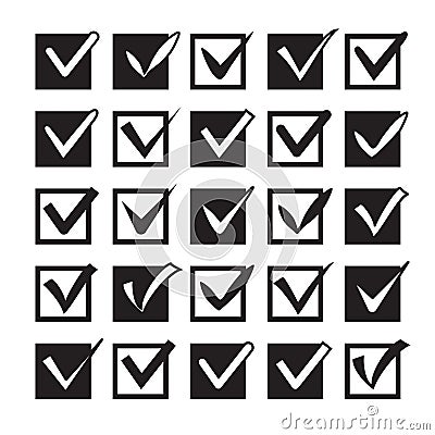 Set of different check marks in boxes Vector Illustration