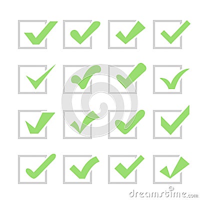 Set of different check marks or ticks in boxes Stock Photo