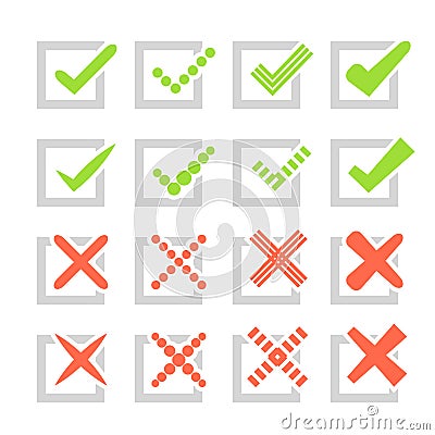 Set of different check marks or ticks and crosses Stock Photo