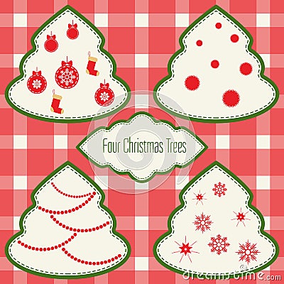 Set of different christmas trees with balls. The Pattern for holidays Vector Illustration