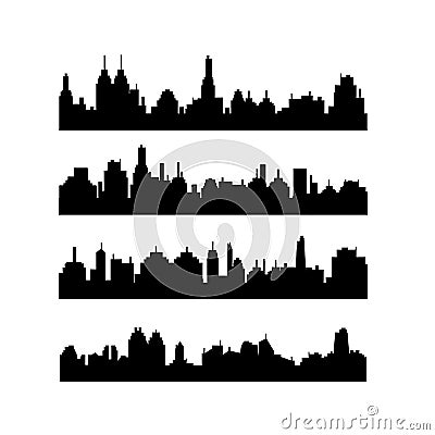Set of different city silhouettes on white Stock Photo