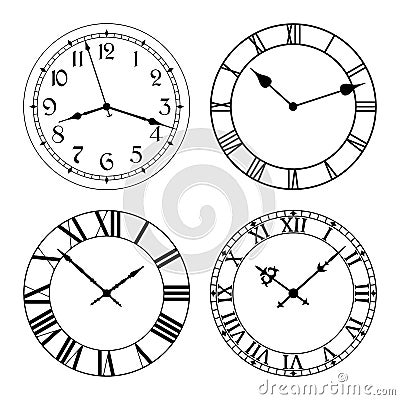 The set of different clock faces. Vector Illustration