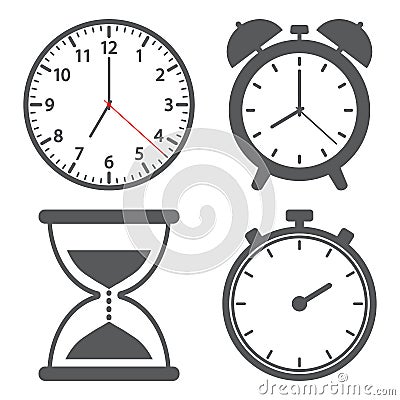 Set of different clock icon. Vector illustration Cartoon Illustration