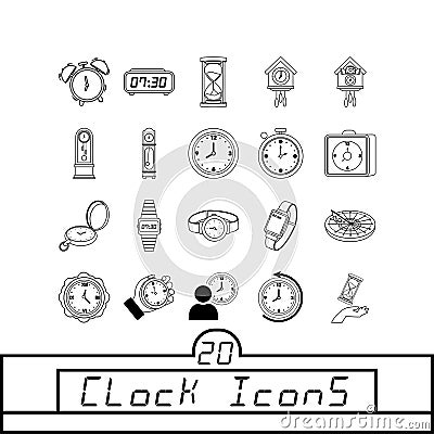 Set of different clock icons Vector Vector Illustration