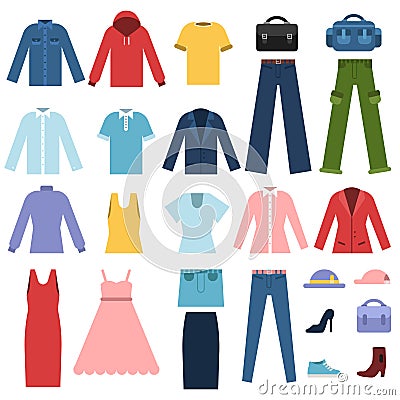 Set of different clothes for male and female Vector Illustration