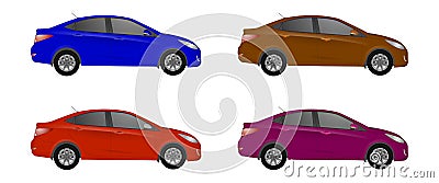 Set of different color car, realistic car models Vector Illustration